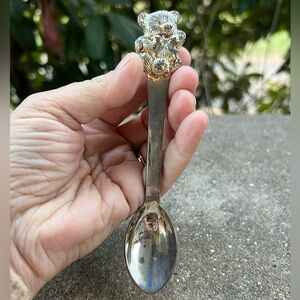 Silver Plate Baby Spoon with Bear Teddy Bear Preppy Ralph Lauren Vibes